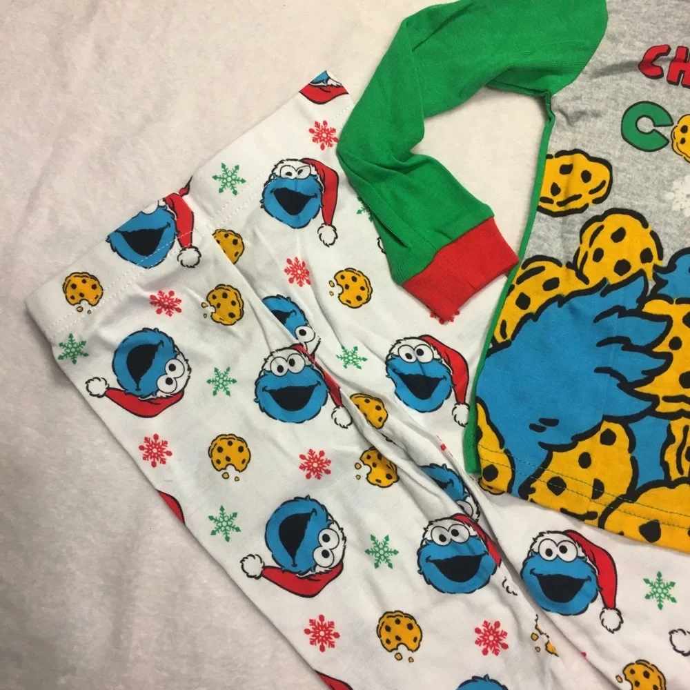 Sesame Street Cookie Monster Christmas Pajamas Kids Multi New Holiday Set 2T
